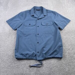 Banana Republic Shirt Mens Large Blue Short Sleeve Perforated Loop Collar Camp‎